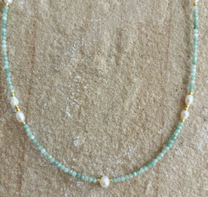 BOHEME PEARL NECKLACE/ CHOKER [AMAZONITE]