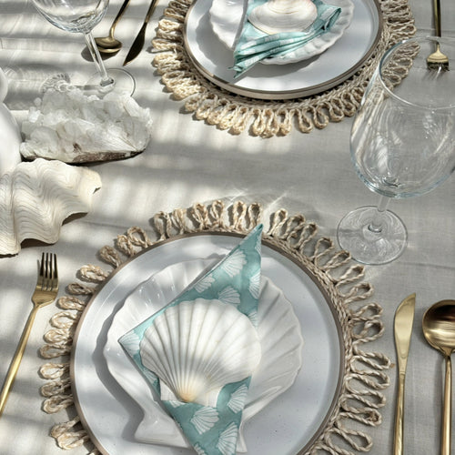 SEASHELL NAPKIN SET OF 4 [TEAL]