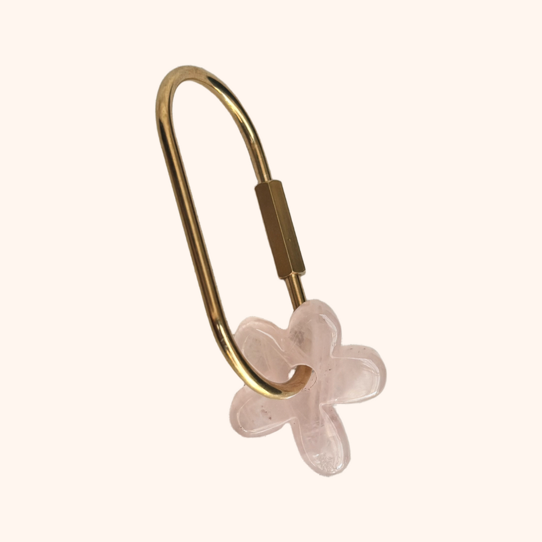 CRYSTAL FLOWER KEYRING [ROSE QUARTZ]