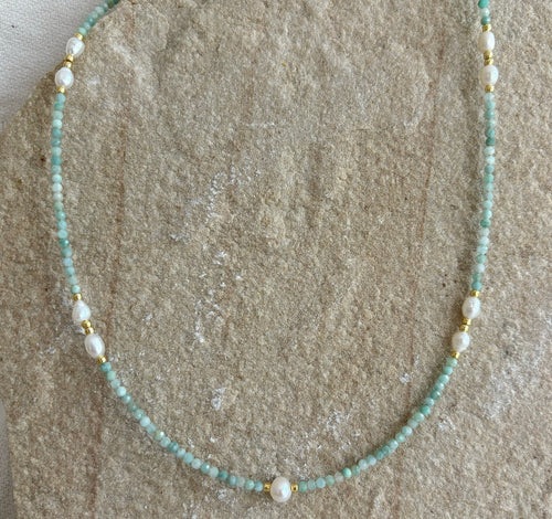 BOHEME PEARL NECKLACE/ CHOKER [AMAZONITE]