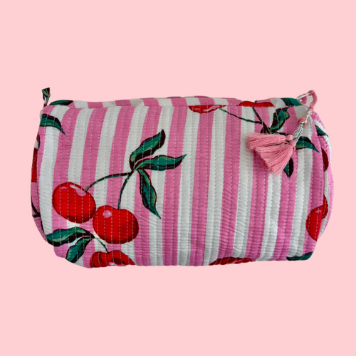 INDIE COSMETIC BAG [CHERRY STRIPPY]