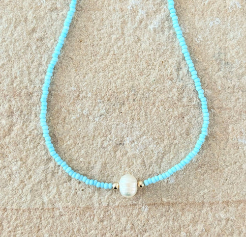 MILA PEARL NECKLACE [SKY BLUE]