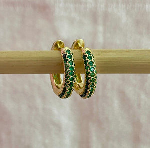 *LAST ONE* ESTHER PAVED EAR HOOPS [GREEN]