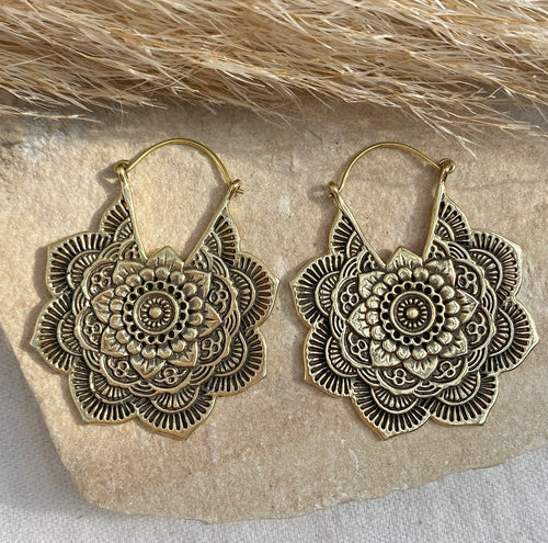 LOTUS BRASS EAR HOOPS